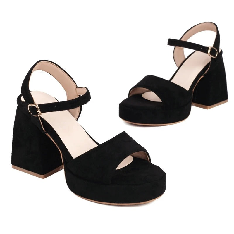 Chunky Heels Suede Style Sandals