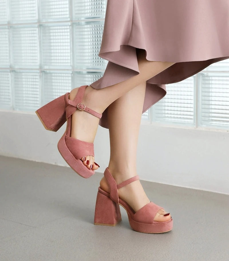 Chunky Heels Suede Style Sandals