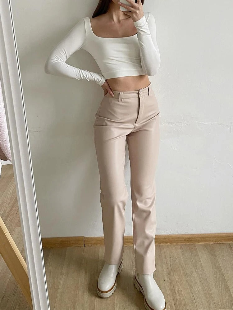 Classic leather style women's trousers