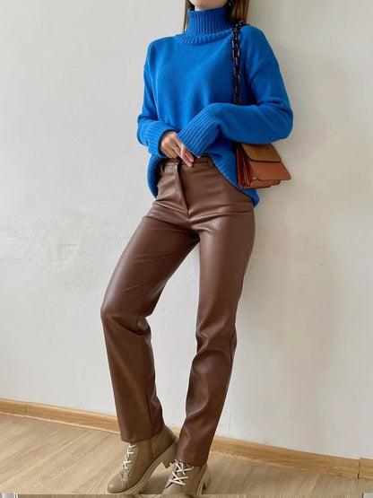 Classic leather style women's trousers
