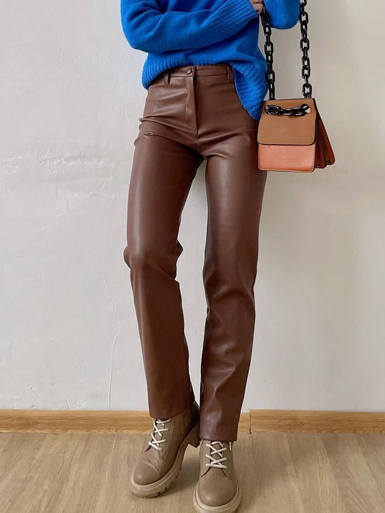 Classic leather style women's trousers