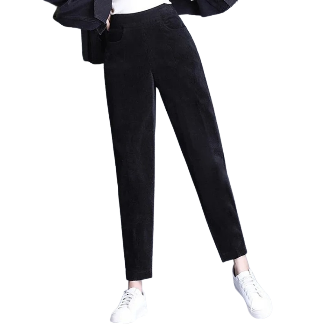 Corduroy warm women's trousers with fleece lining