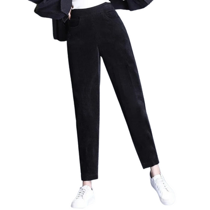 Corduroy warm women's trousers with fleece lining
