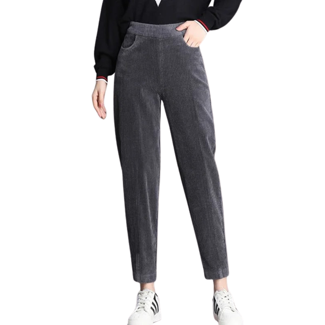Corduroy warm women's trousers with fleece lining
