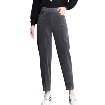 Corduroy warm women's trousers with fleece lining
