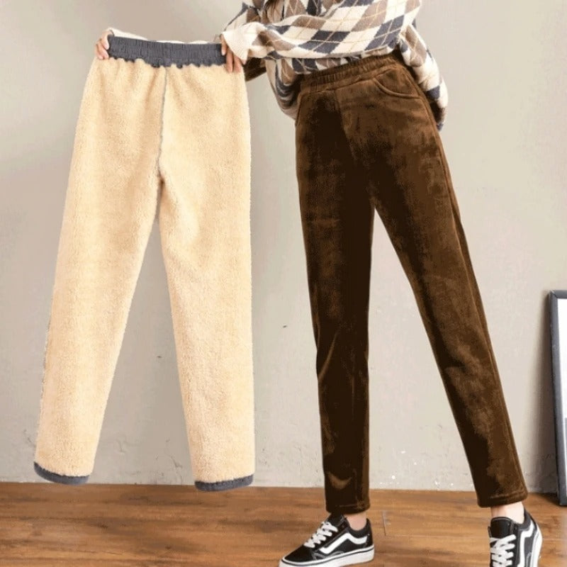 Corduroy warm women's trousers with fleece lining