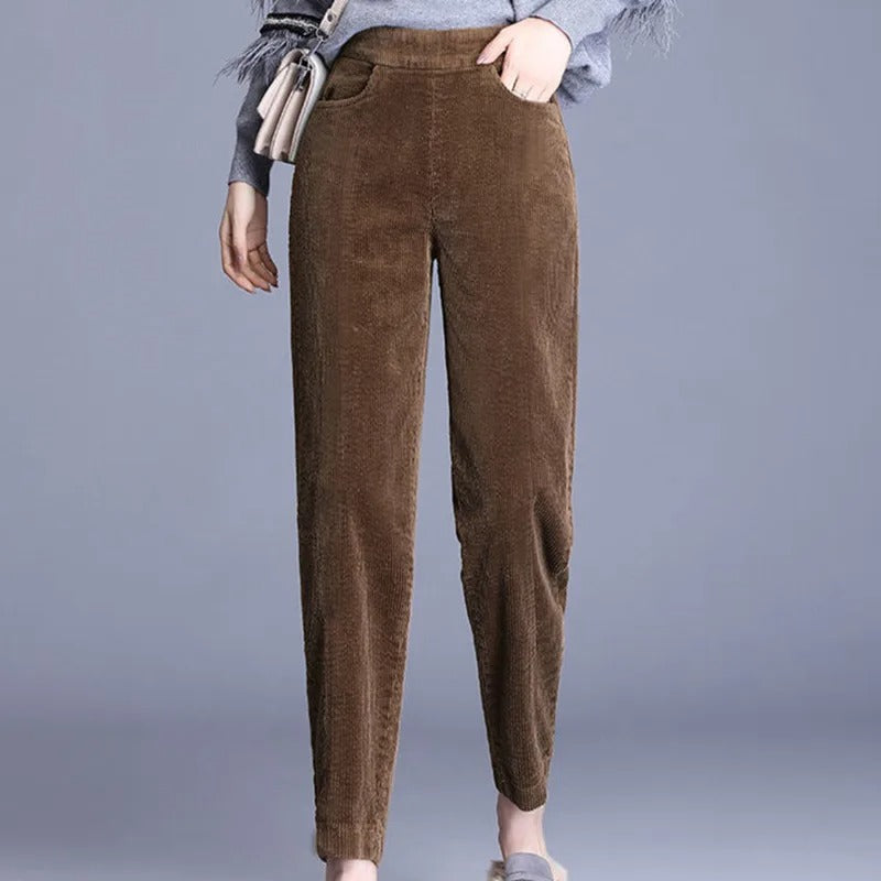 Corduroy warm women's trousers with fleece lining