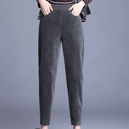 Corduroy warm women's trousers with fleece lining