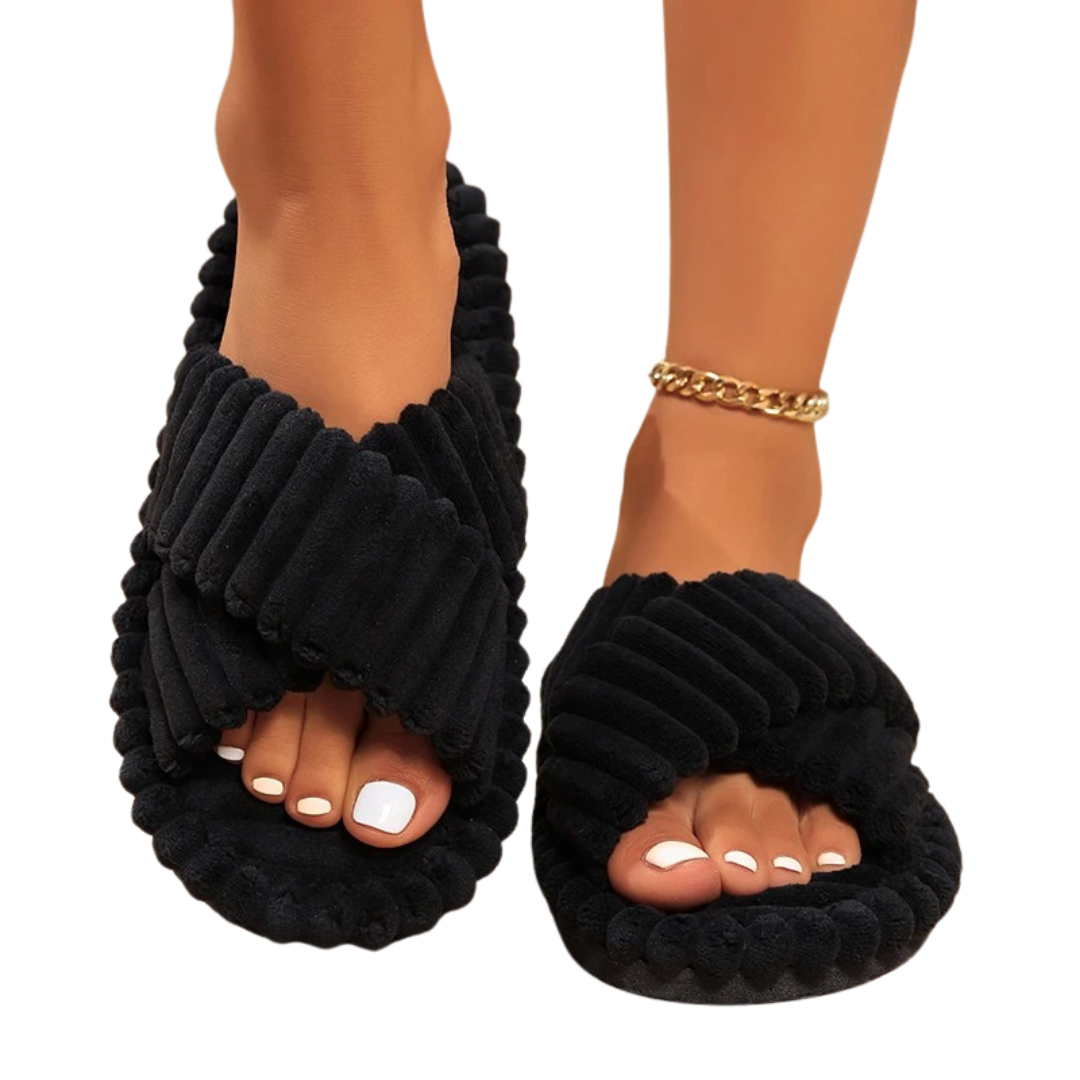 Corduroy women's cross-tie slippers