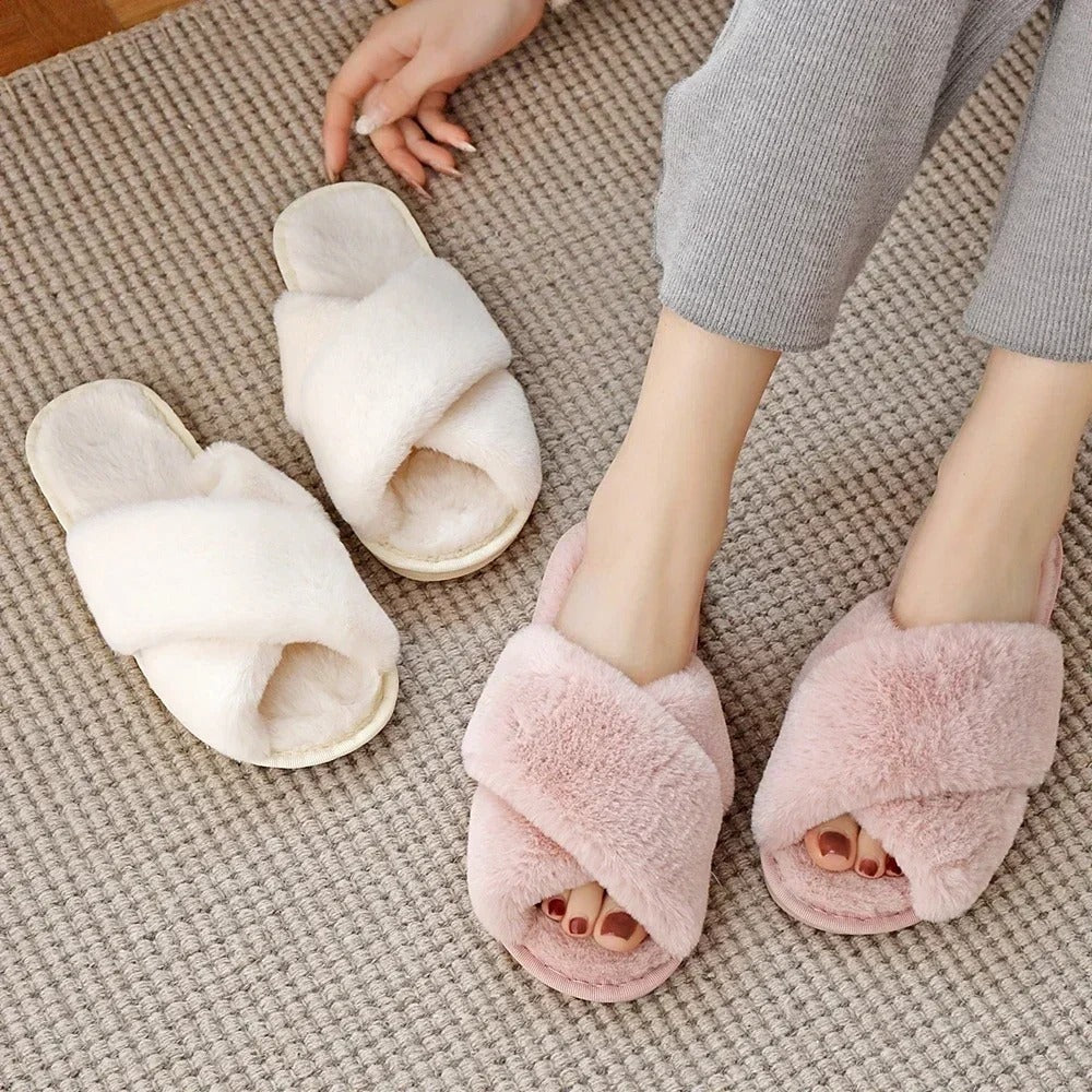 Cross-design Soft Plush Slipper