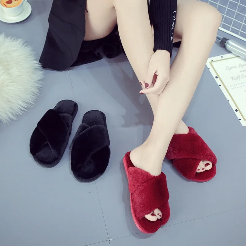 Cross-design Soft Plush Slipper