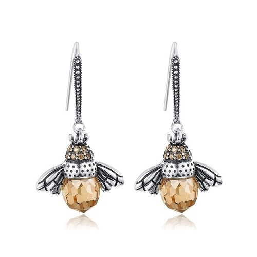 Crystal Drop Bee Earrings