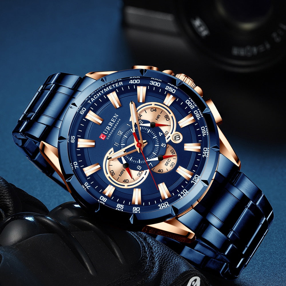 Curren 3 dial Chronograph Luxury Wristwatch