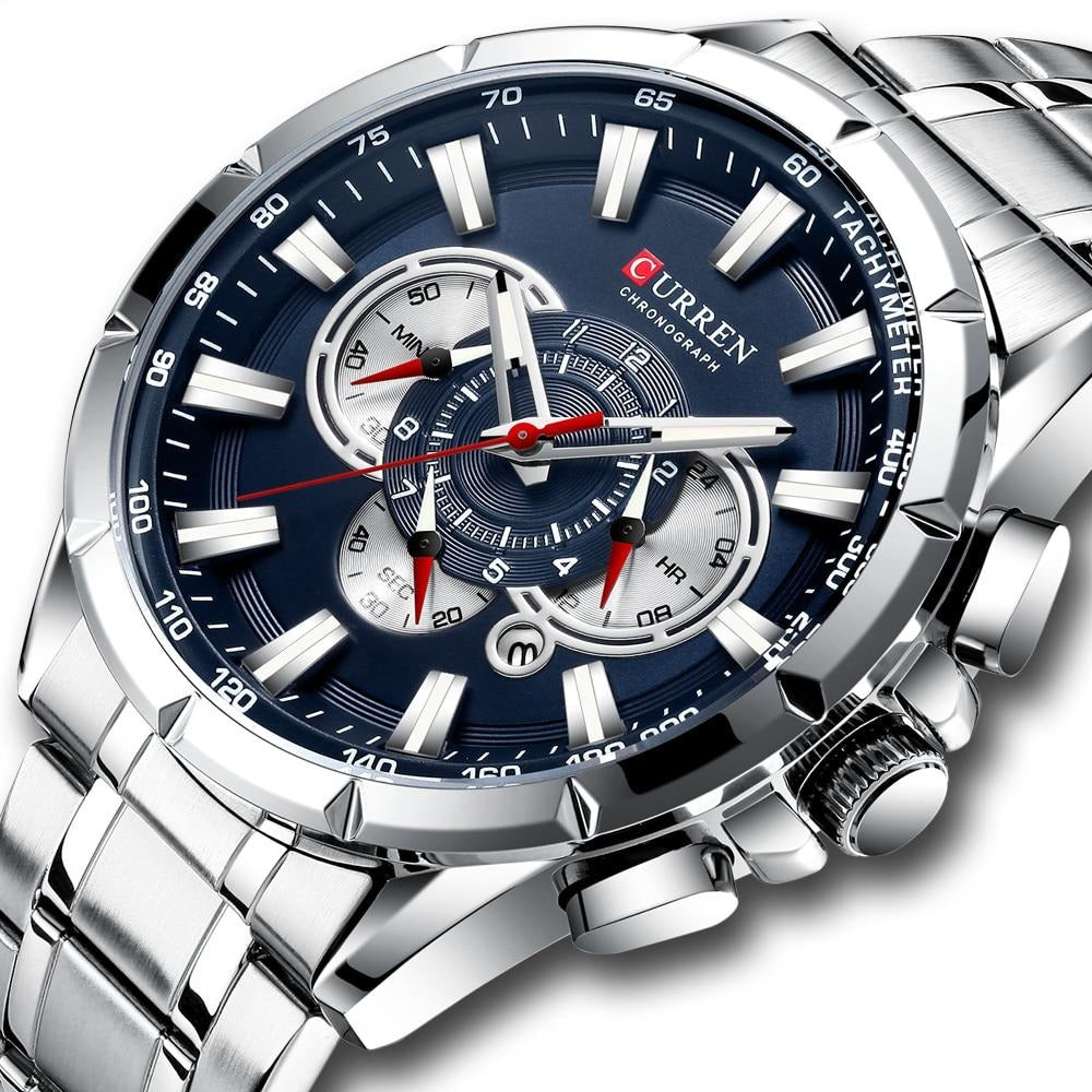 Curren 3 dial Chronograph Luxury Wristwatch