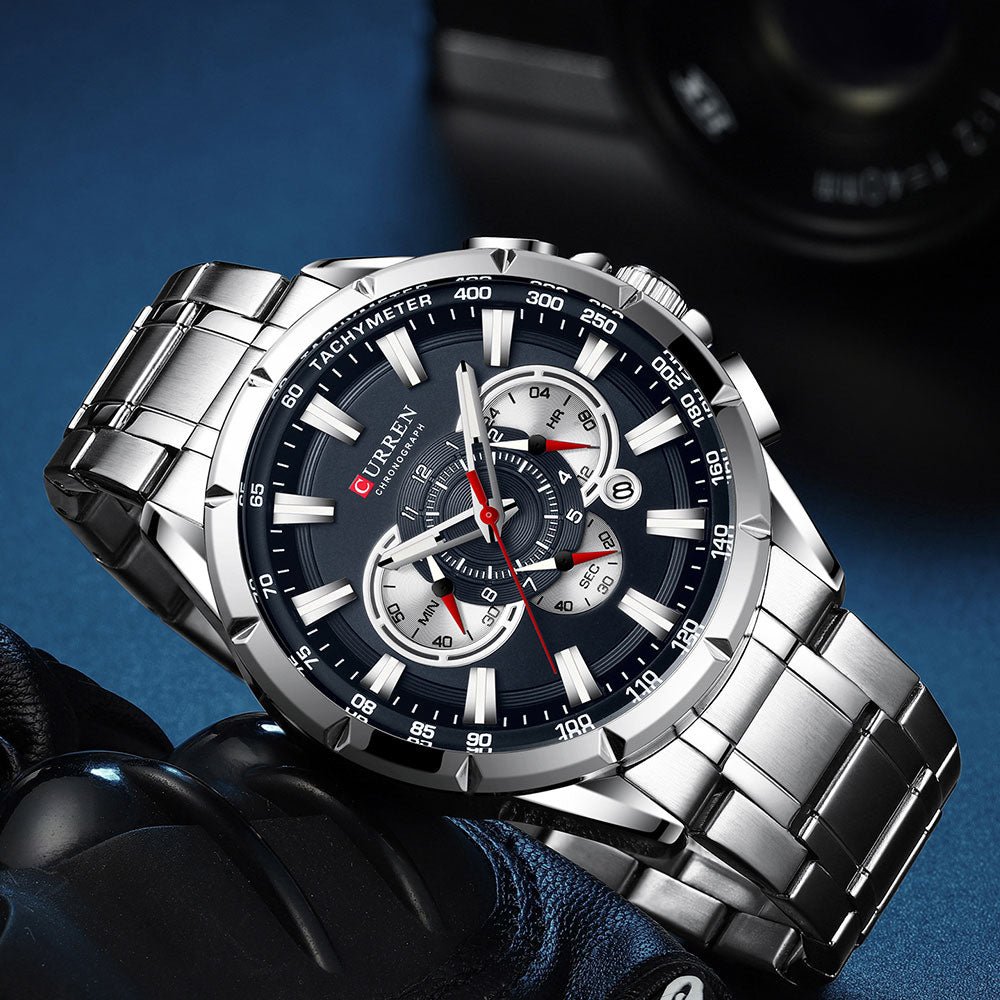 Curren 3 dial Chronograph Luxury Wristwatch