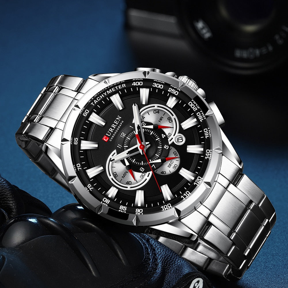Curren 3 dial Chronograph Luxury Wristwatch
