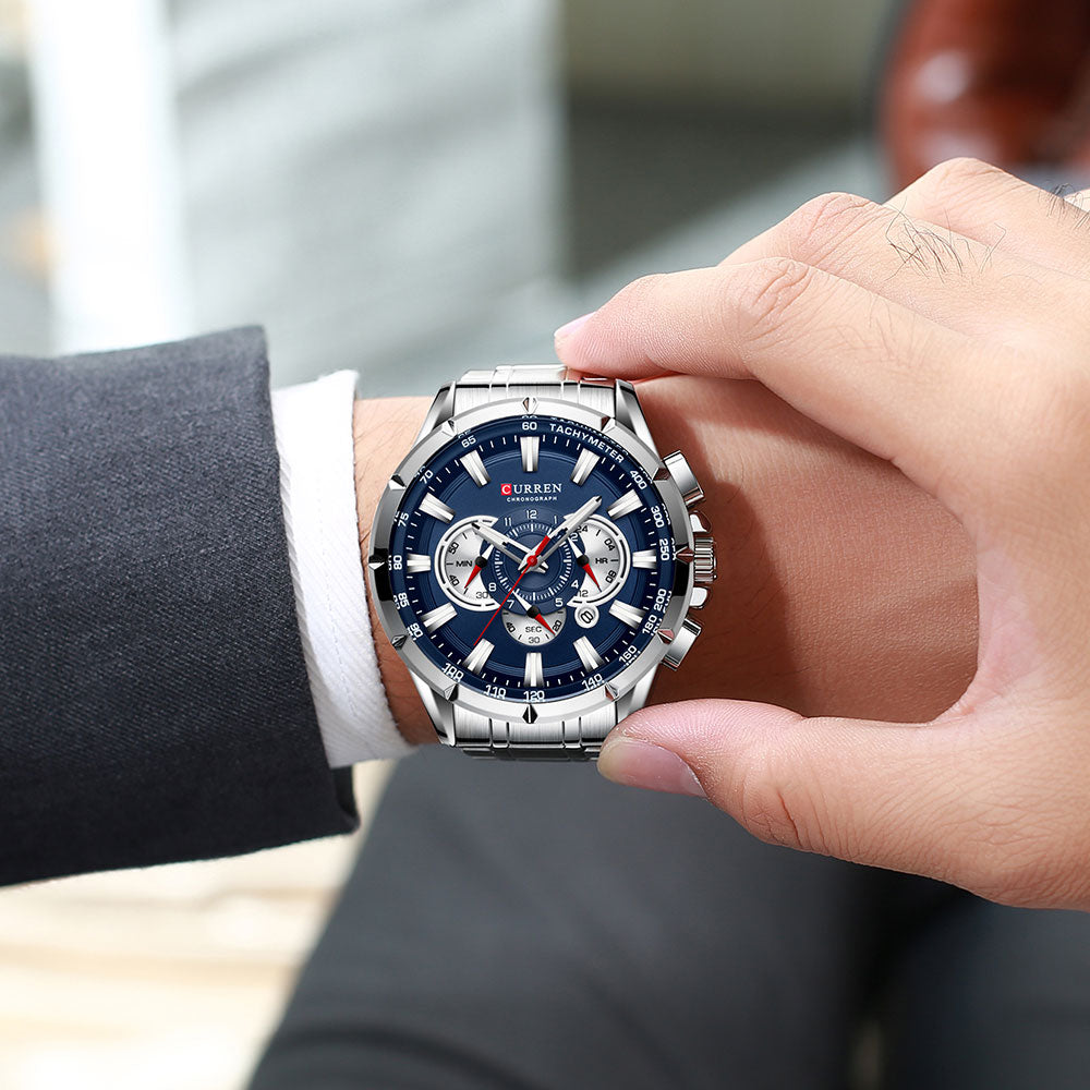 Curren 3 dial Chronograph Luxury Wristwatch