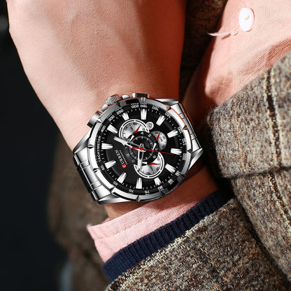 Curren 3 dial Chronograph Luxury Wristwatch