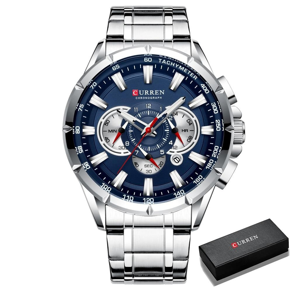 Curren 3 dial Chronograph Luxury Wristwatch