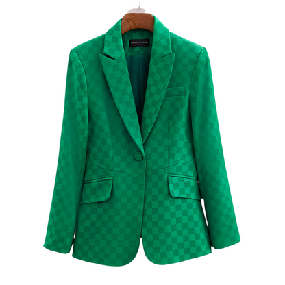 Ladies Blazer With Plaid Pattern Elegant Acetate Spandex