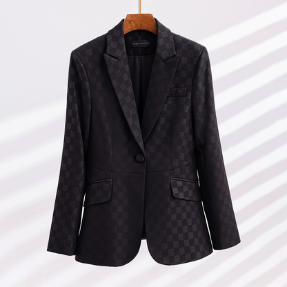 Ladies Blazer With Plaid Pattern Elegant Acetate Spandex