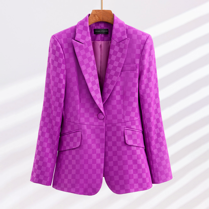 Ladies Blazer With Plaid Pattern Elegant Acetate Spandex