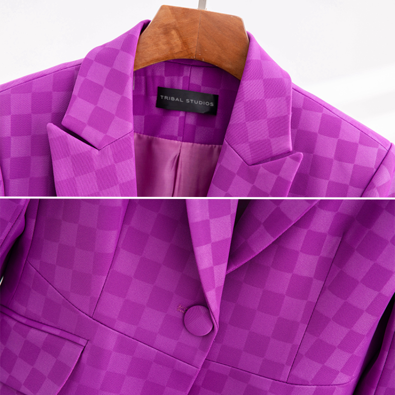 Ladies Blazer With Plaid Pattern Elegant Acetate Spandex