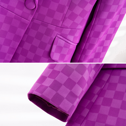 Ladies Blazer With Plaid Pattern Elegant Acetate Spandex