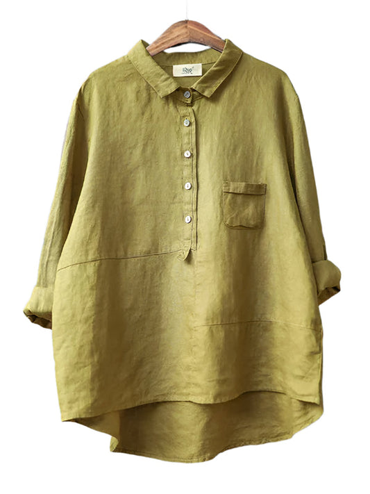 Dames Blouse Lange Mouwen Linnen Look