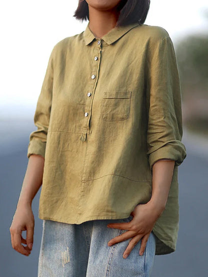 Women's Blouse Long Sleeves Linen Look