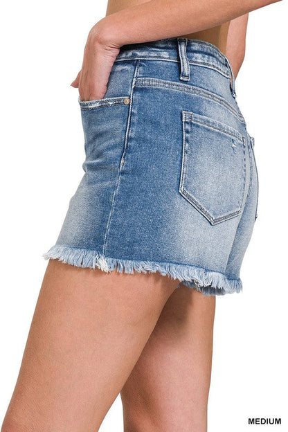 Women's Denim Shorts With Raw Frayed Hem Middle