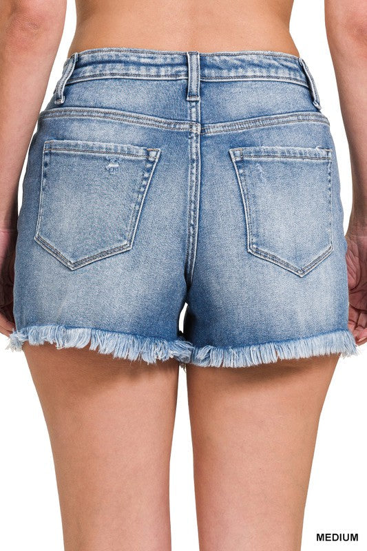 Women's Denim Shorts With Raw Frayed Hem Middle