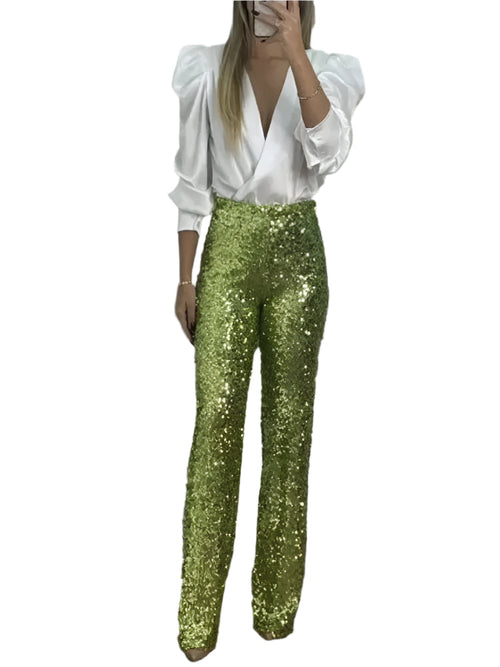 Ladies Party Pants With Sparkling Sequins Polyester Elastane