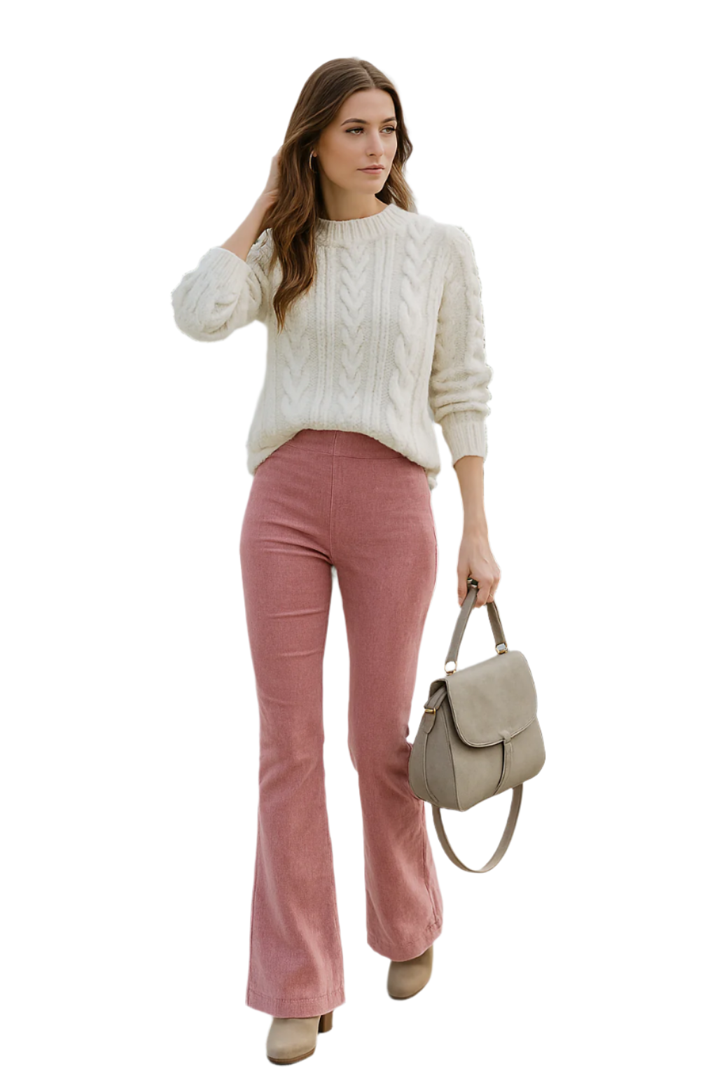 Women's Flared Trousers High Waist Soft Mixed Fabric