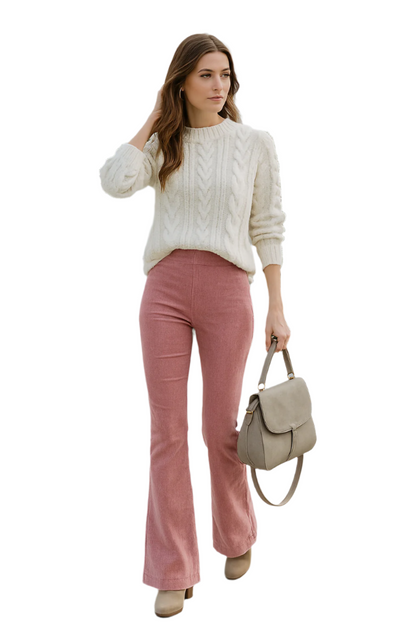 Women's Flared Trousers High Waist Soft Mixed Fabric