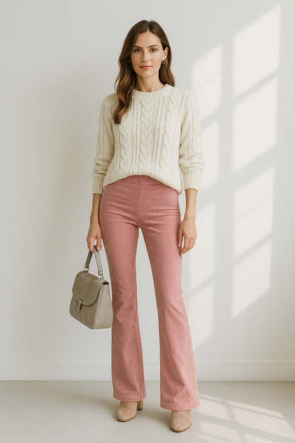 Women's Flared Trousers High Waist Soft Mixed Fabric