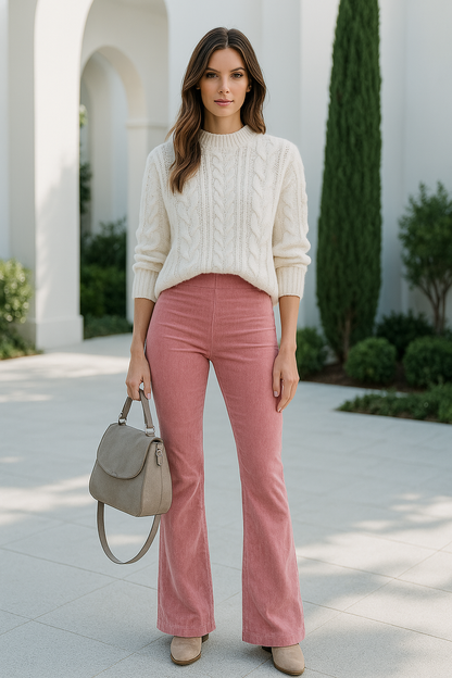 Women's Flared Trousers High Waist Soft Mixed Fabric