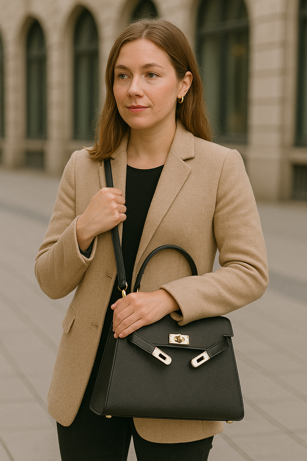 Women's Handbag Metal Closure Geometric Design