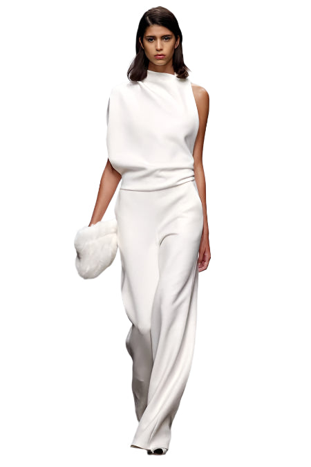 Women's Jumpsuit Festive Asymmetric With High Collar And Bare Shoulder