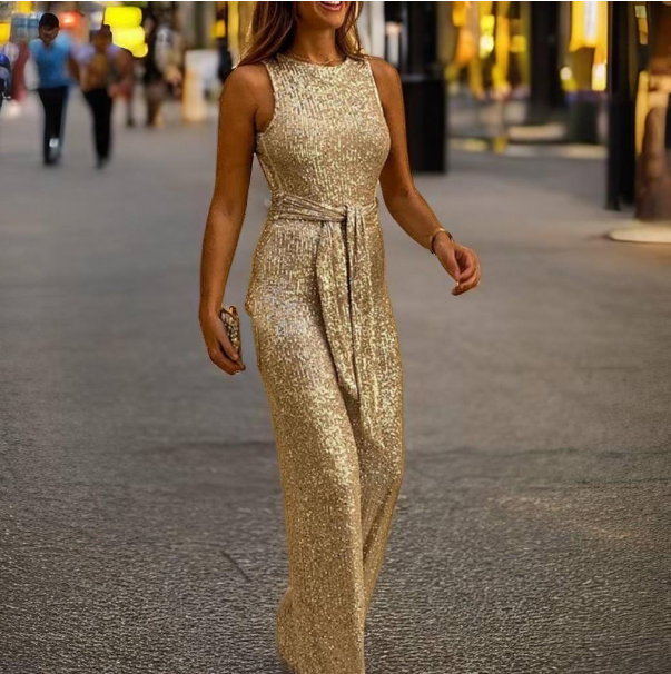 Women's Jumpsuit Festive With Glitter Open Shoulders Slim Fit