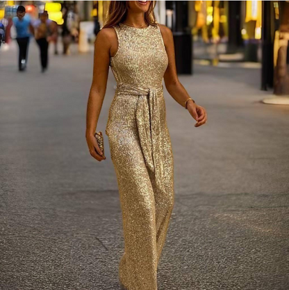 Women's Jumpsuit Festive With Glitter Open Shoulders Slim Fit