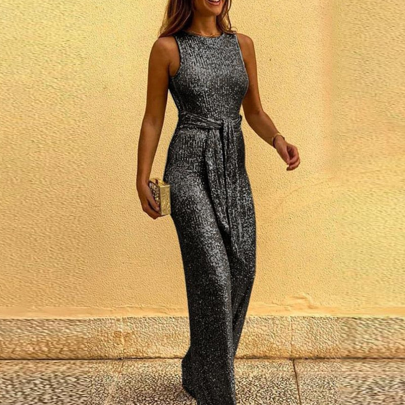 Women's Jumpsuit Festive With Glitter Open Shoulders Slim Fit