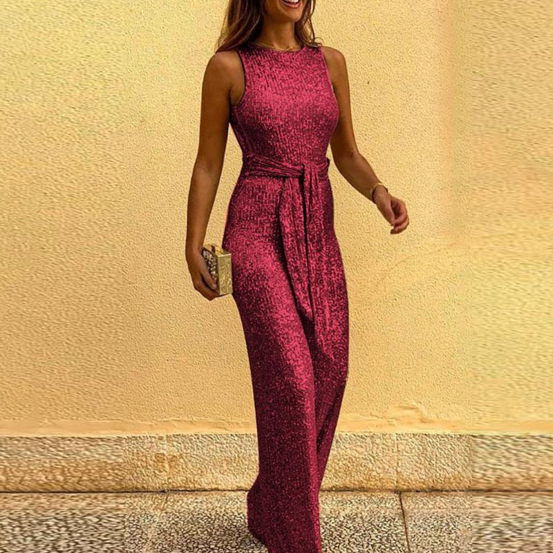 Women's Jumpsuit Festive With Glitter Open Shoulders Slim Fit