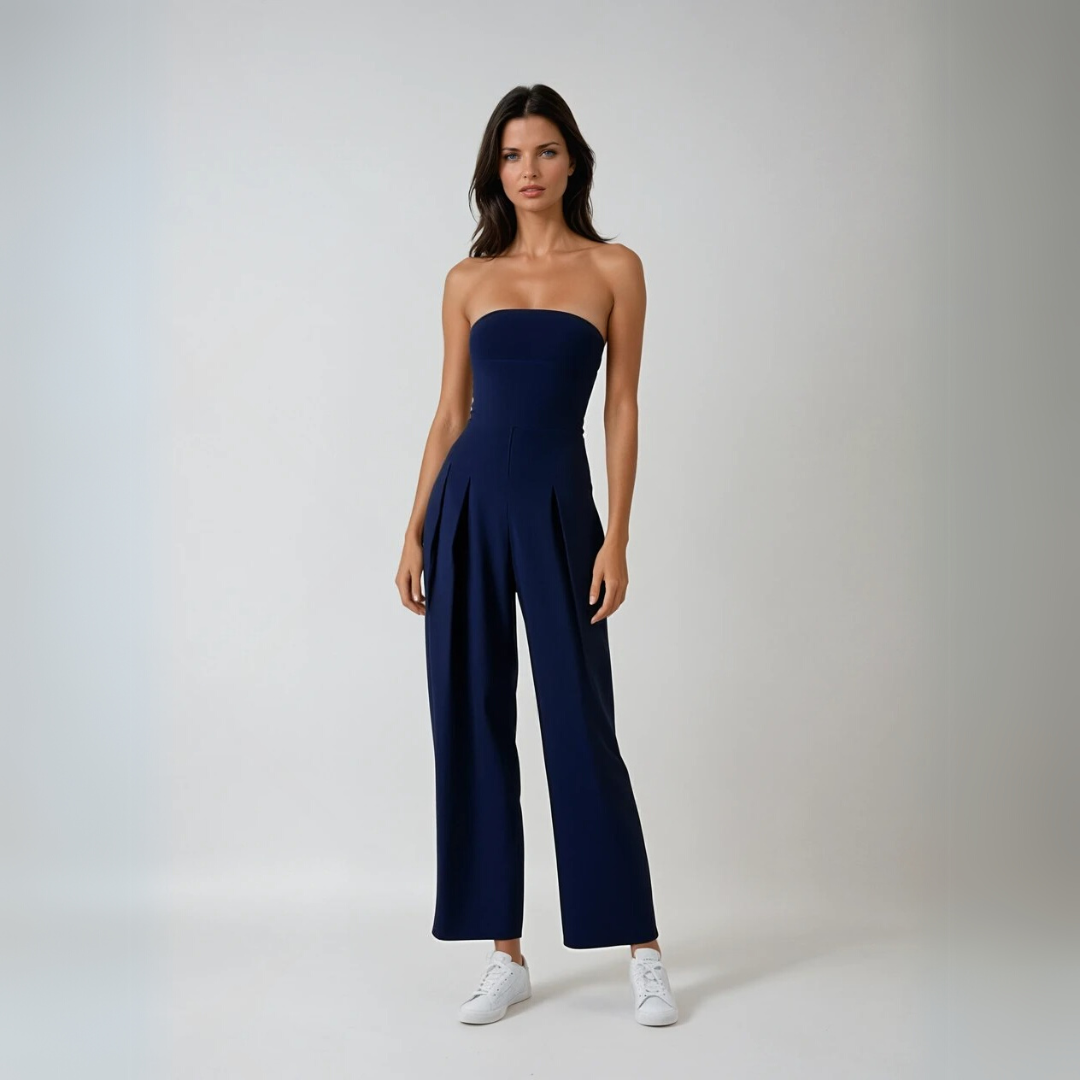 Women's Strapless Jumpsuit With Wide Legs