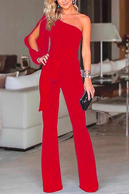 Women's One Shoulder Jumpsuit with Split Sleeves