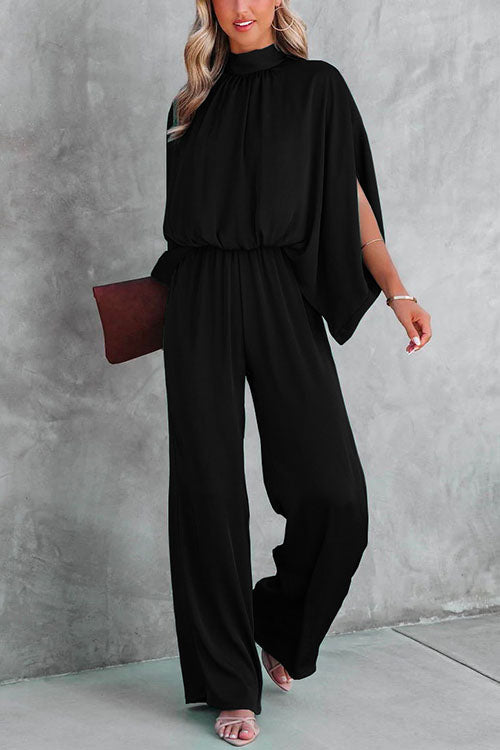 Women's Jumpsuit with Stand Collar and Split Sleeves