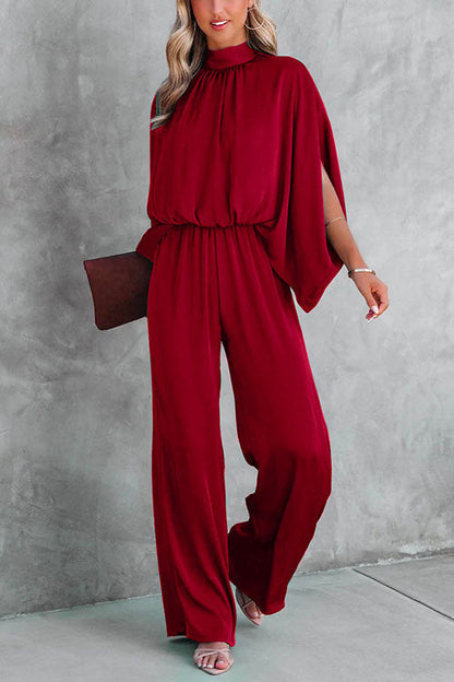Women's Jumpsuit with Stand Collar and Split Sleeves