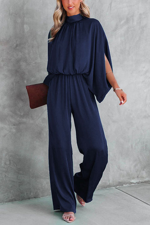 Women's Jumpsuit with Stand Collar and Split Sleeves