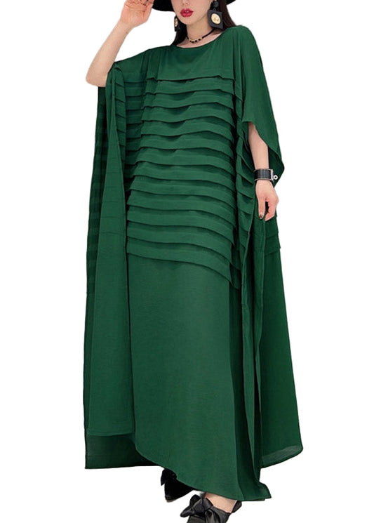 Women's Chiffon Striped Dress With Batwing Sleeves For Summer Occasions