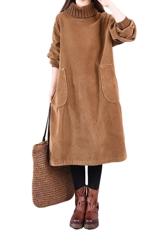 Ladies' Dress Corduroy with Turtle Neck and Long Sleeves
